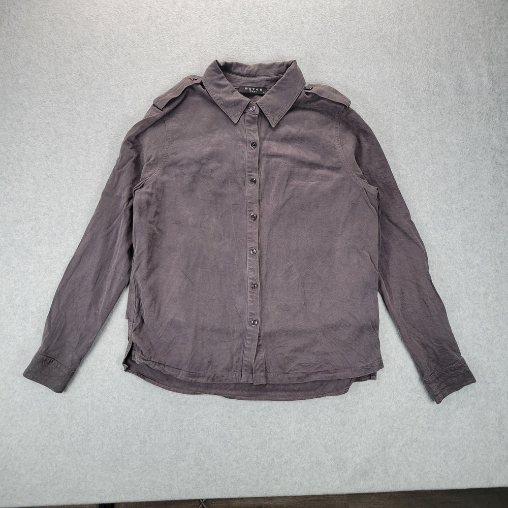 Anthropologie Maven West Small Gray Button Down Top Blouse Ruffle Shirt USA‎